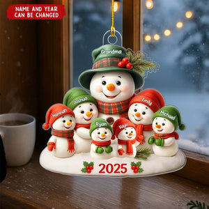 Snowman Grandma Hugging Grandkids - Personalized Christmas Acrylic Ornament