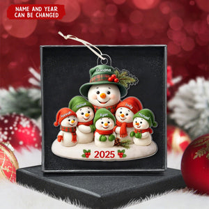 Snowman Grandma Hugging Grandkids - Personalized Christmas Acrylic Ornament