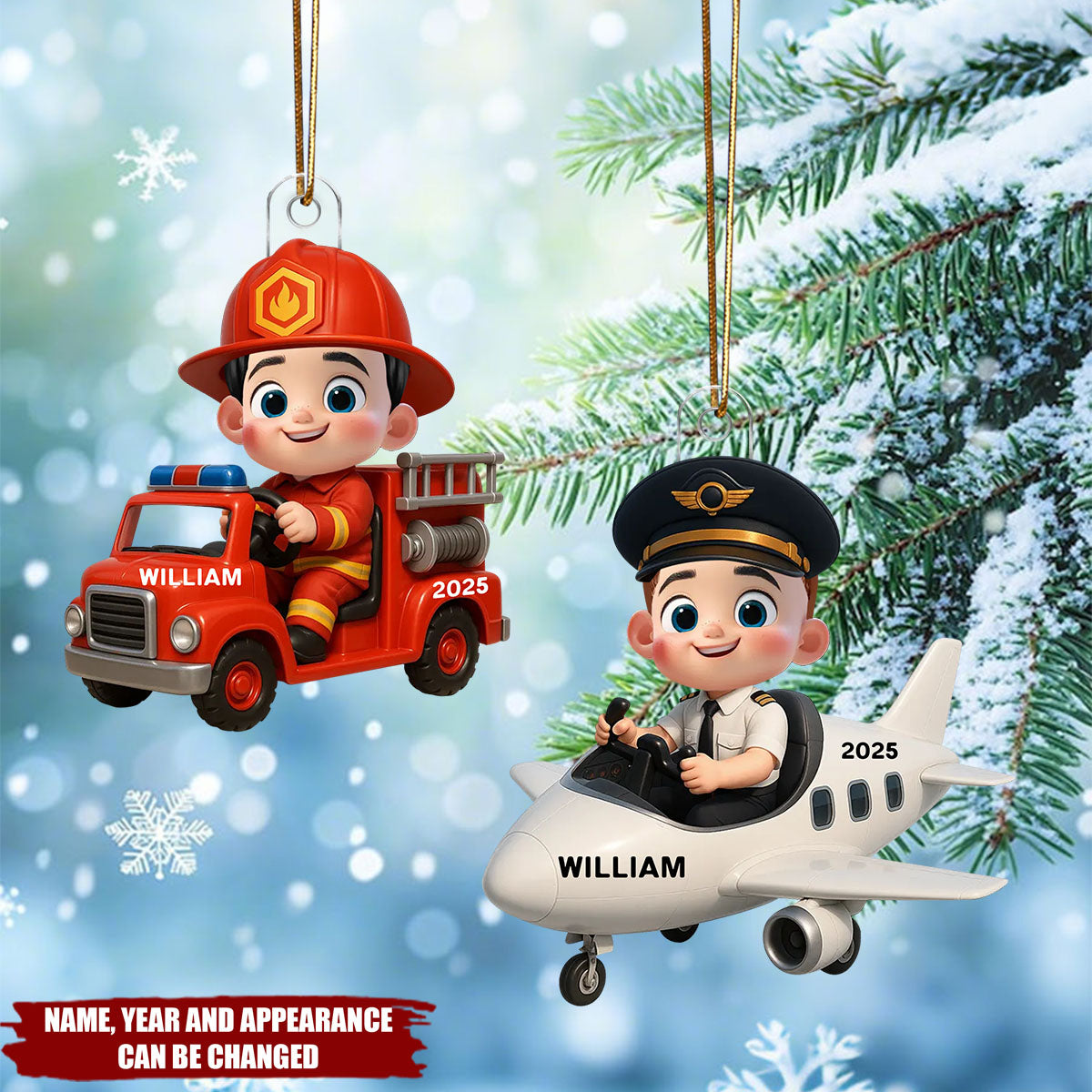 Little Kid Boy Dream Job Firefighter - Personalized Christmas Acrylic Ornament