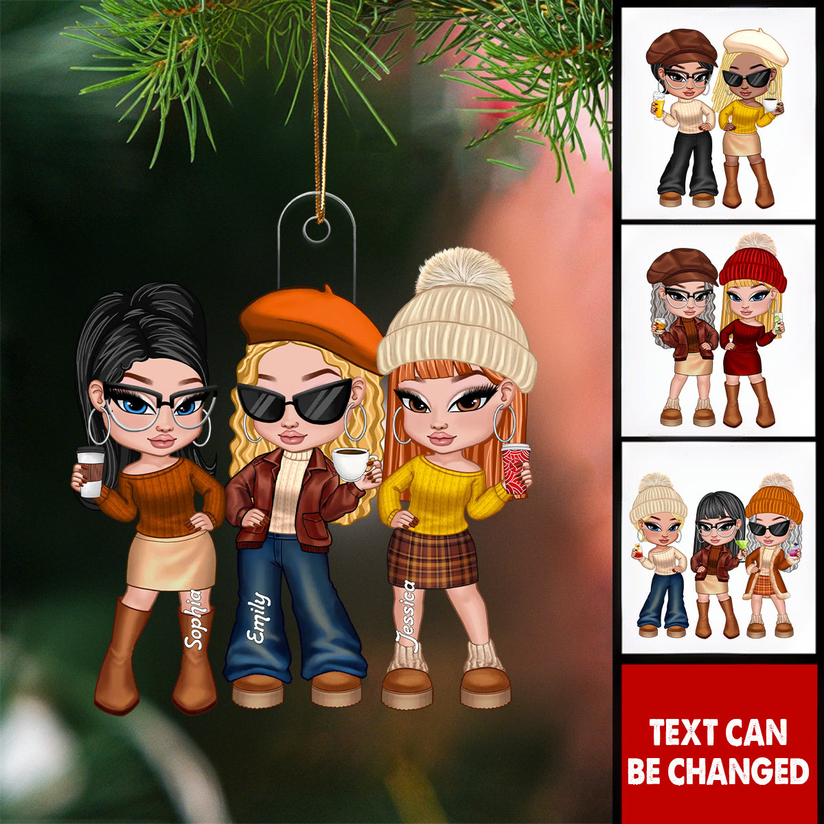 Y2K Besties Sisters Fall Season Retro Style - Personalized Christmas Acrylic Ornament