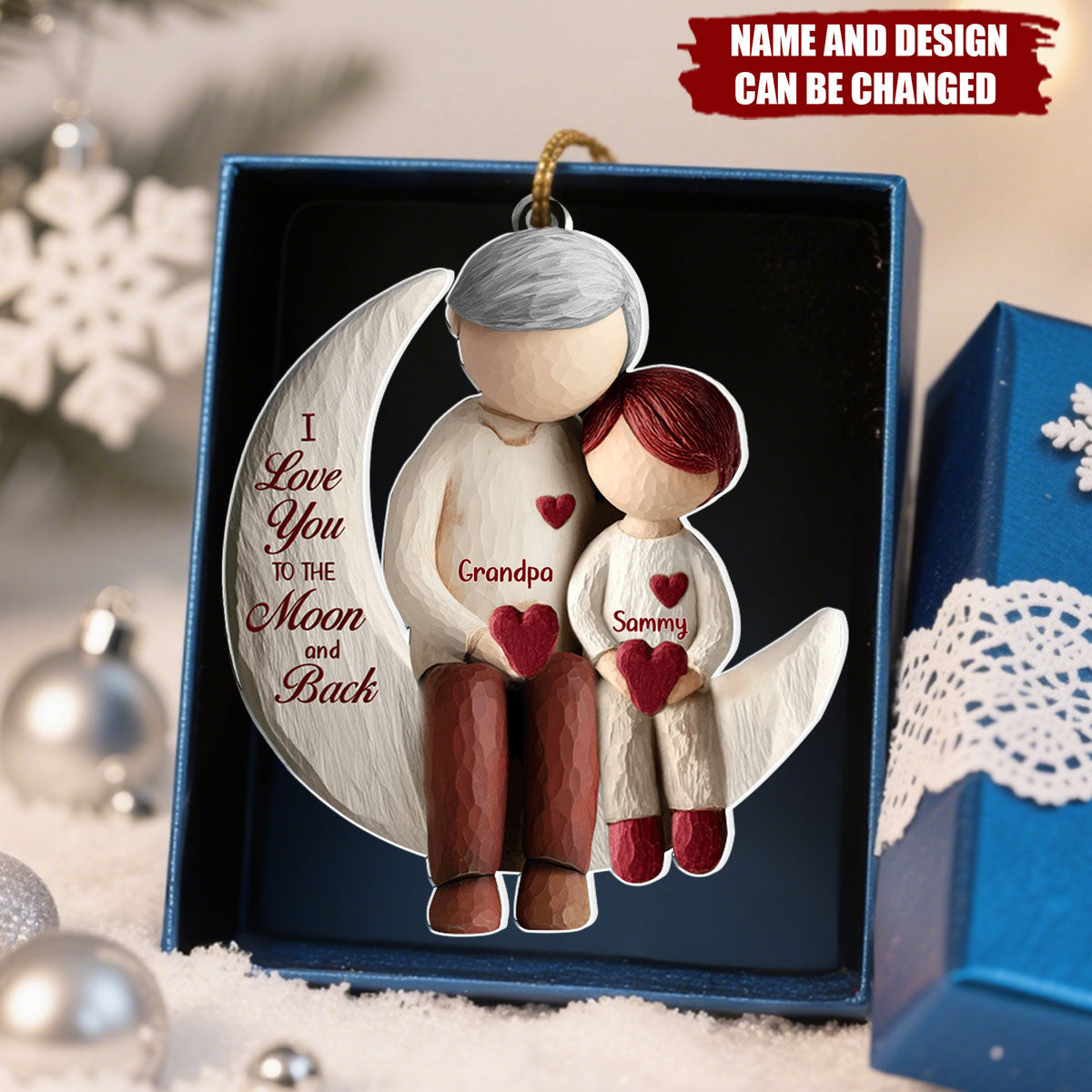 Grandma And Grandchild Moon Love - Personalized Christmas Acrylic Ornament