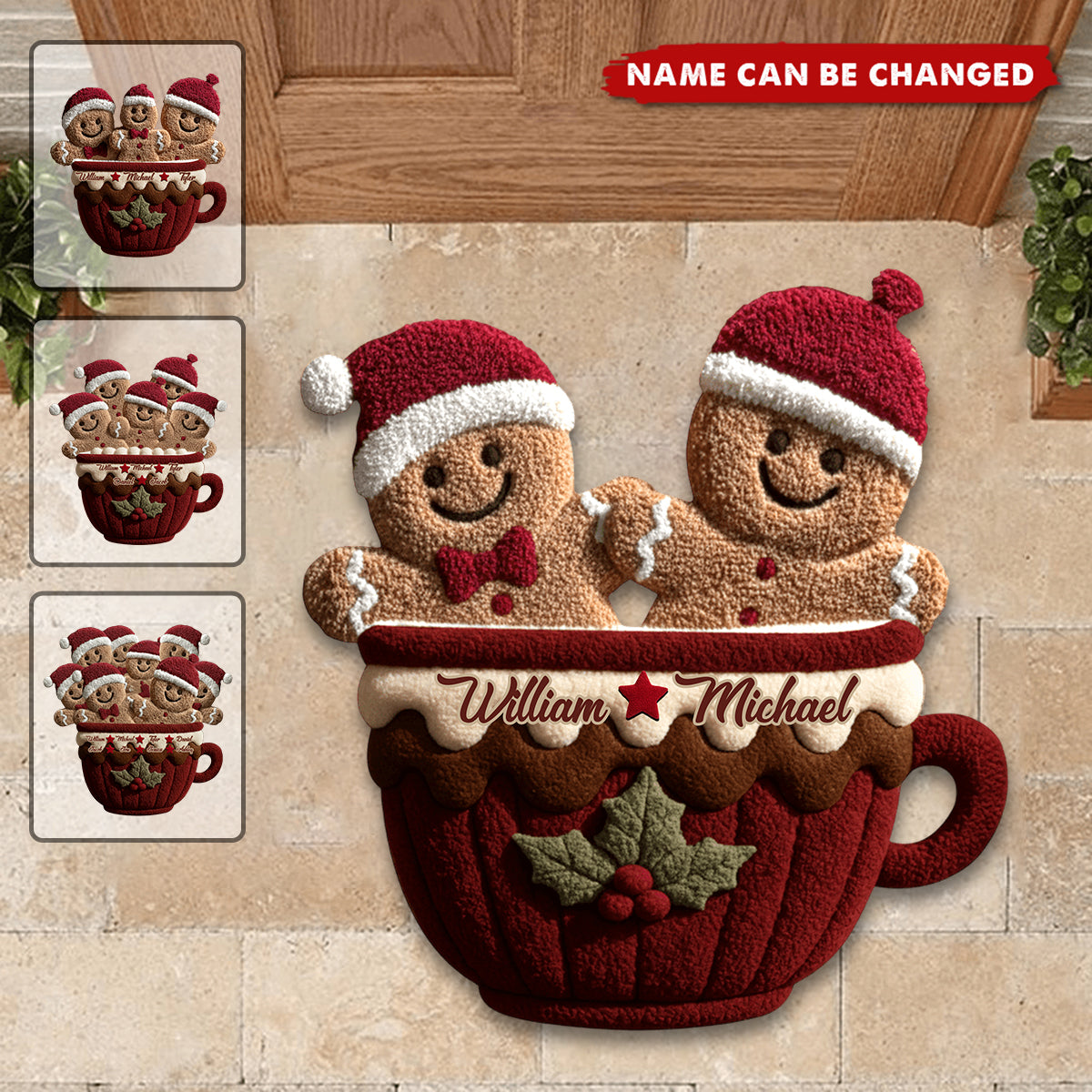 Gingerbread Christmas Family - Personalized Family Non-Slip Tufted Rug