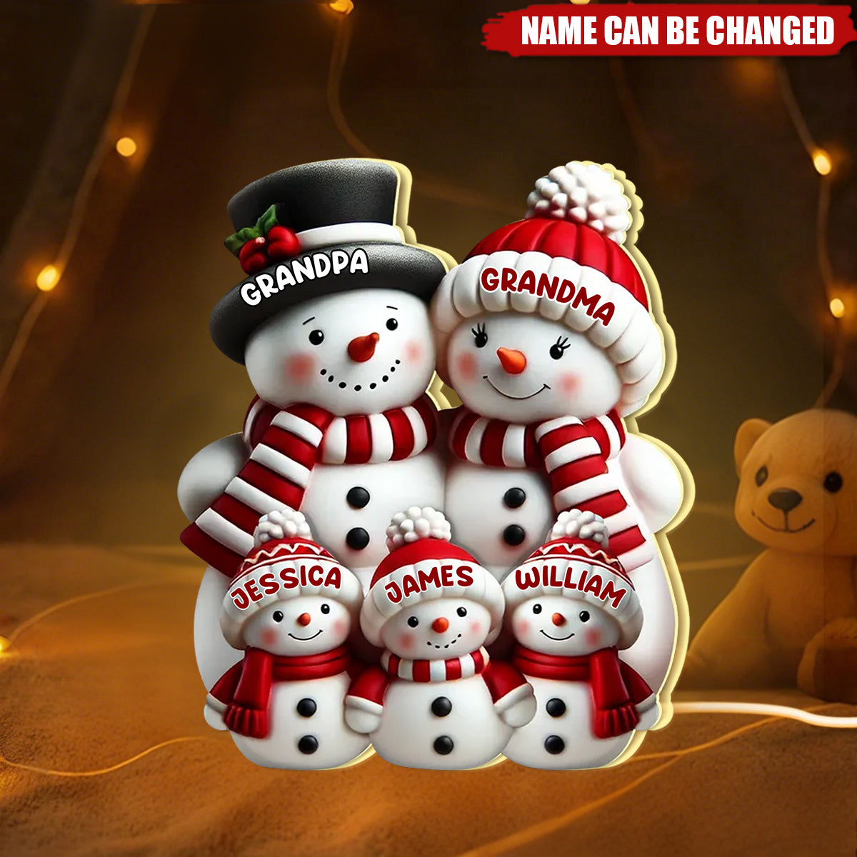 3D Effect Cute Snowman - Personalized Light Box, Gift For Family, Grandma, Grandpa