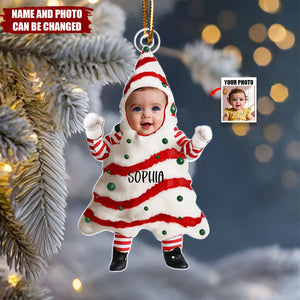 Christmas Tree Cake With Custom Baby Photo - Personalized Christmas Acrylic Ornament