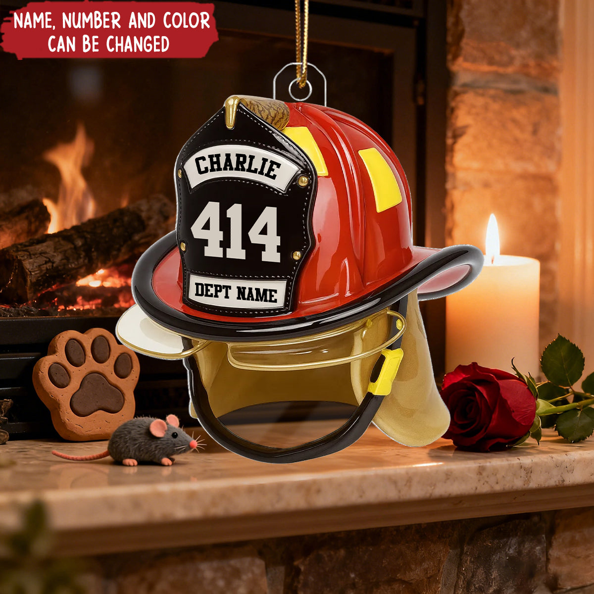 3D Effect Firefighter Helmet - Personalized Christmas Acrylic Ornament