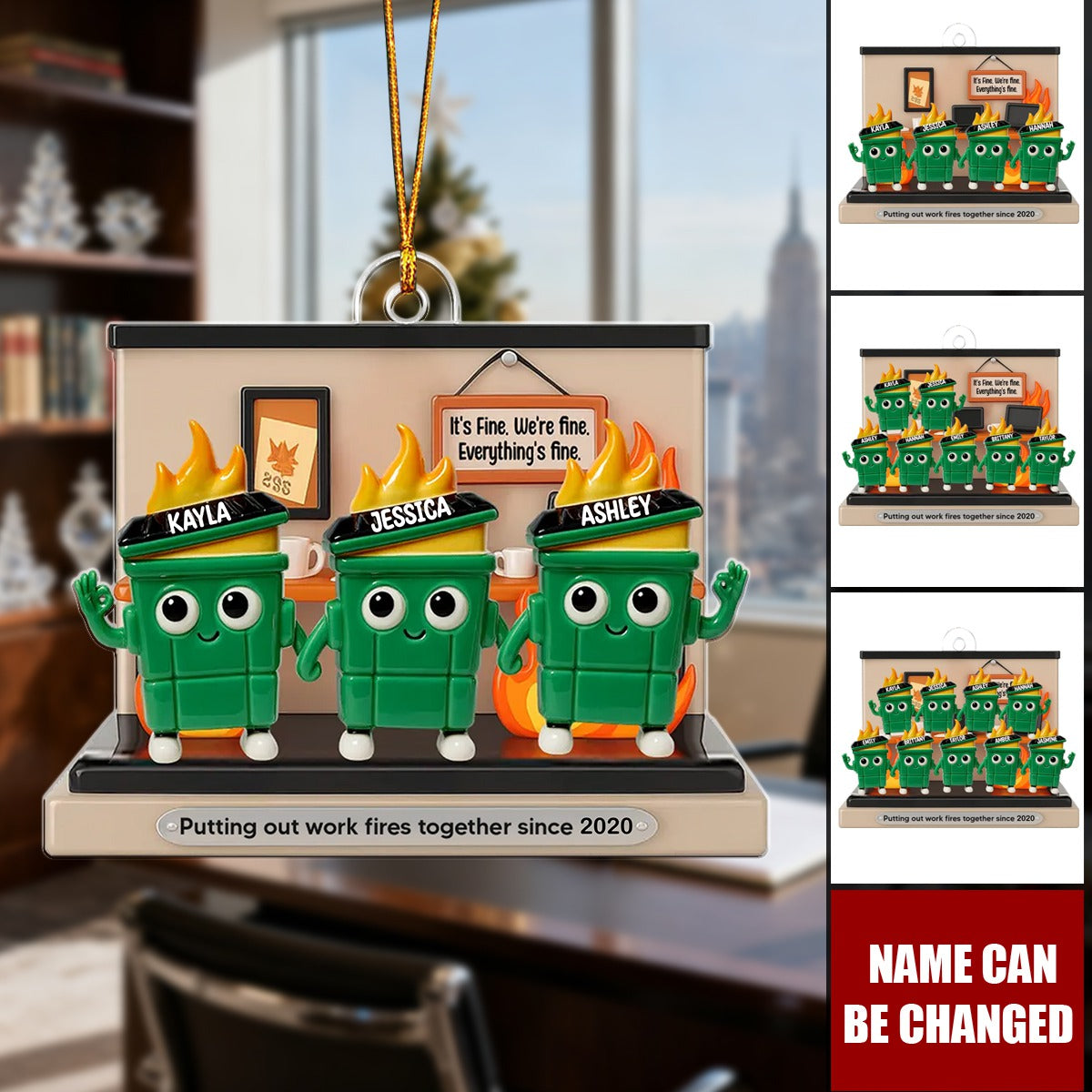 Dumpster Fires In Office Scene - Personalized Christmas Acrylic Ornament