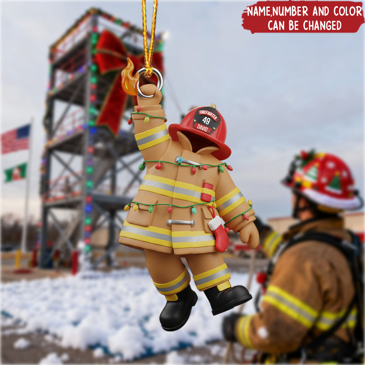 Holiday Firefighter Hero - Personalized Christmas Acrylic Ornament