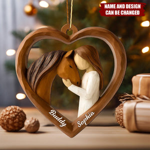 3D Wooden Effect Girl & Her Horse - Personalized Wooden Ornament