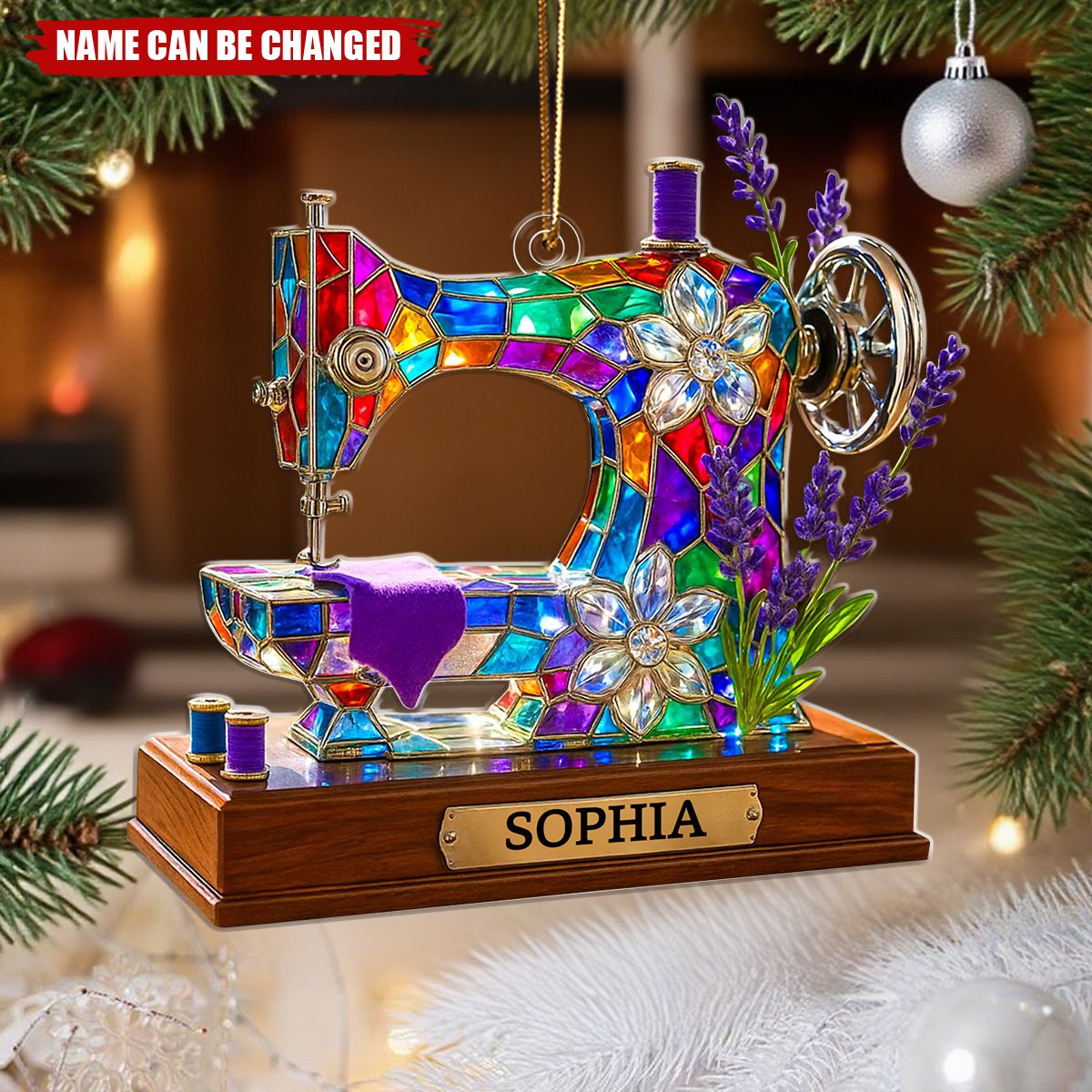 Sewing Machine - Personalized Christmas Acrylic Ornament, Gift For Knitter & Sewer