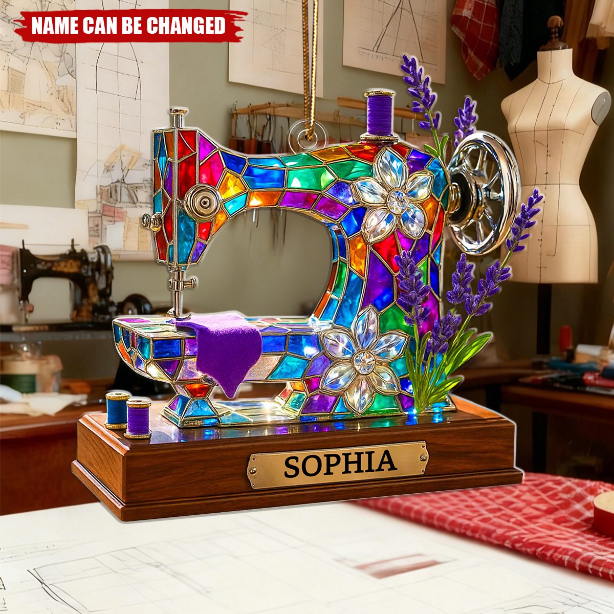 Sewing Machine - Personalized Christmas Acrylic Ornament, Gift For Knitter & Sewer