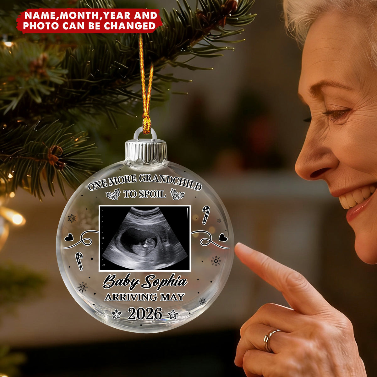 One More Grandchild To Spoil - Personalized Christmas Acrylic Ornament, Gift For Grandparents