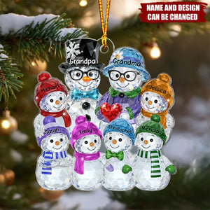 Grandparents And Grankids Snowman Pattern Crystal - Personalized Christmas Acrylic Ornament