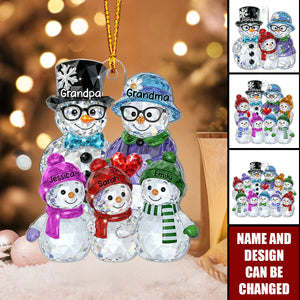 Grandparents And Grankids Snowman Pattern Crystal - Personalized Christmas Acrylic Ornament