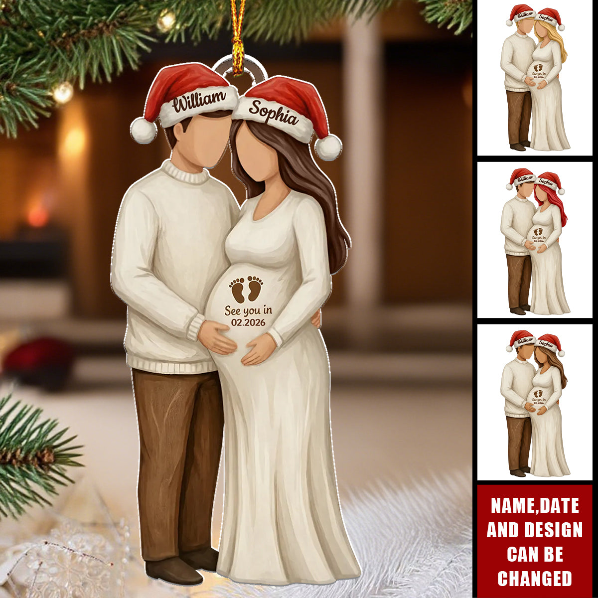 3D Effect Wooden Pregnancy Announcement - Personalized Christmas Acrylic Ornament