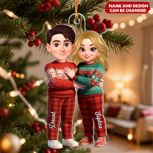 Cartoon Couple Standing Together - Personalized Christmas Acrylic Ornament