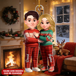 Cartoon Couple Standing Together - Personalized Christmas Acrylic Ornament
