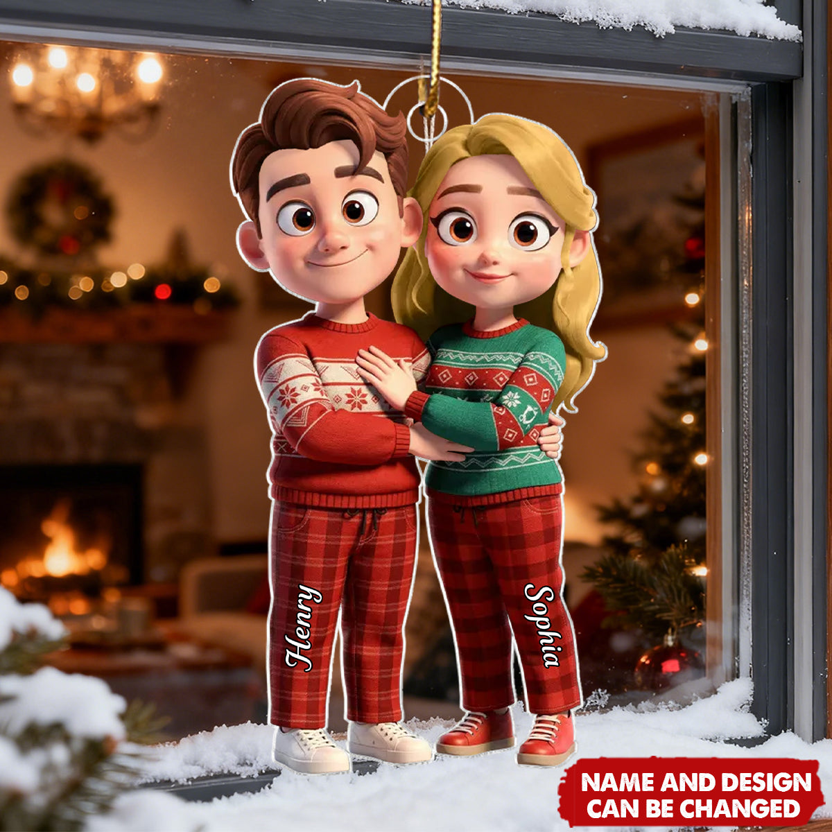 Cartoon Couple Standing Together - Personalized Christmas Acrylic Ornament