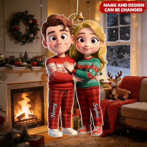 Cartoon Couple Standing Together - Personalized Christmas Acrylic Ornament