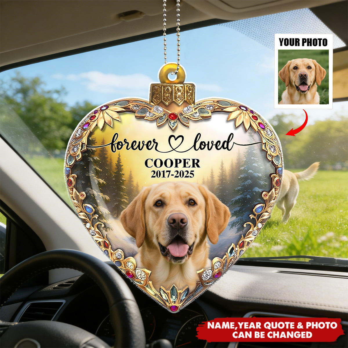 Custom Photo Forever Loved Memorial Dog Cat Family 3D Effect - Personalized Acrylic Car Hanger