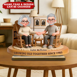 Eternal Love Couple In Cozy Living Room Growing Old Together - Personalized 2-Layer Wooden Plaque - Gift For Couple, Gift For Him, For Her