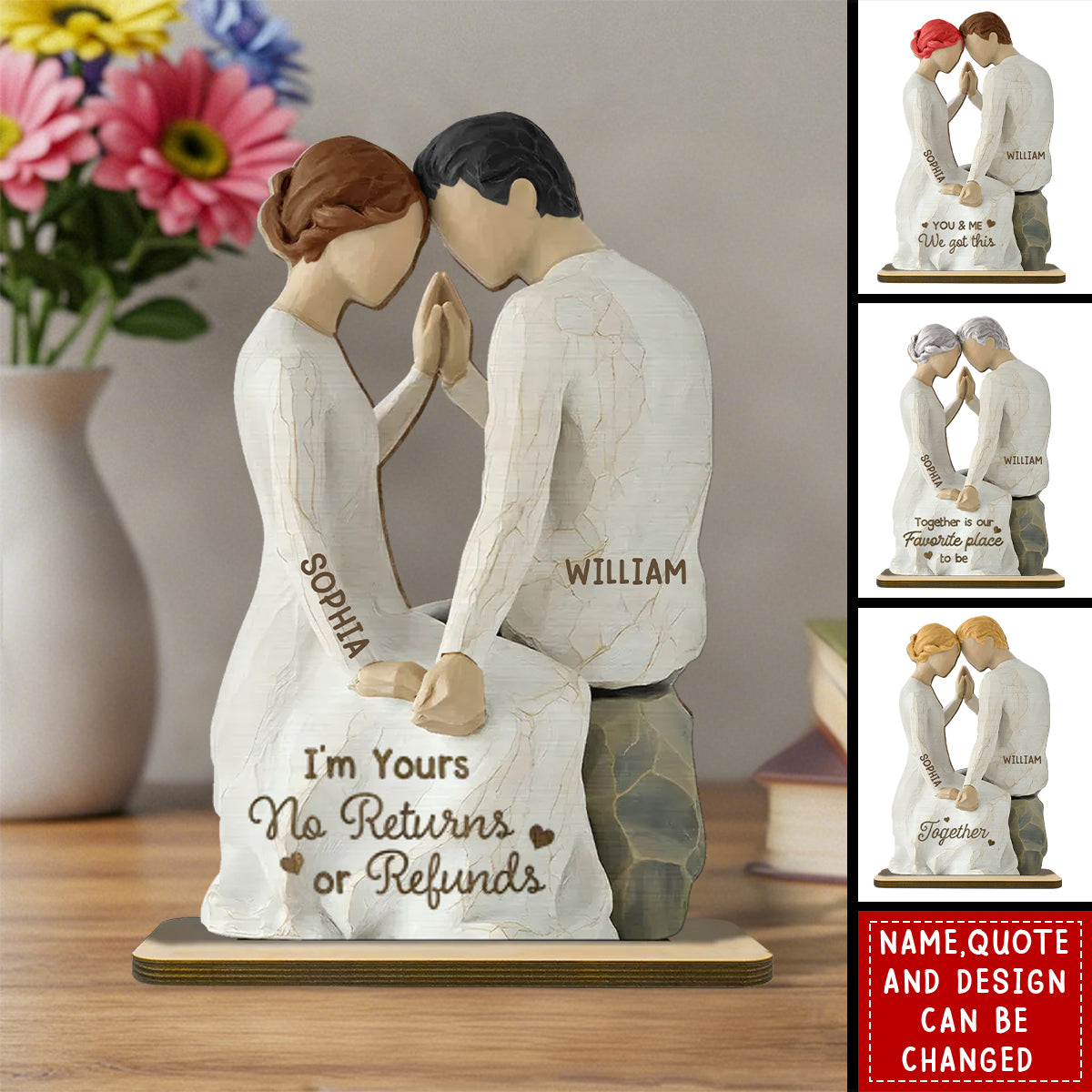 3D Effect Couple Sitting Side By Side - Personalized 2-Layered Wooden Plaque - Valentine's Day, Anniversary Gift For Him, Gift For Her