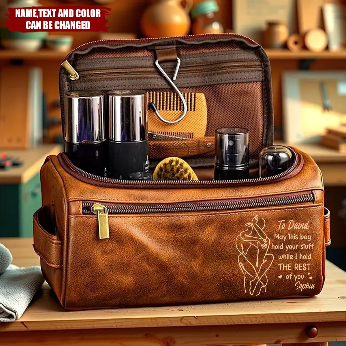 Personalized Gifts For Him Leather Toiletry Bag