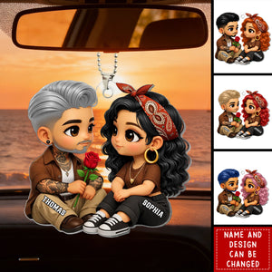 3D Effect Cute Couple A Rose For You - Personalized Car Ornament