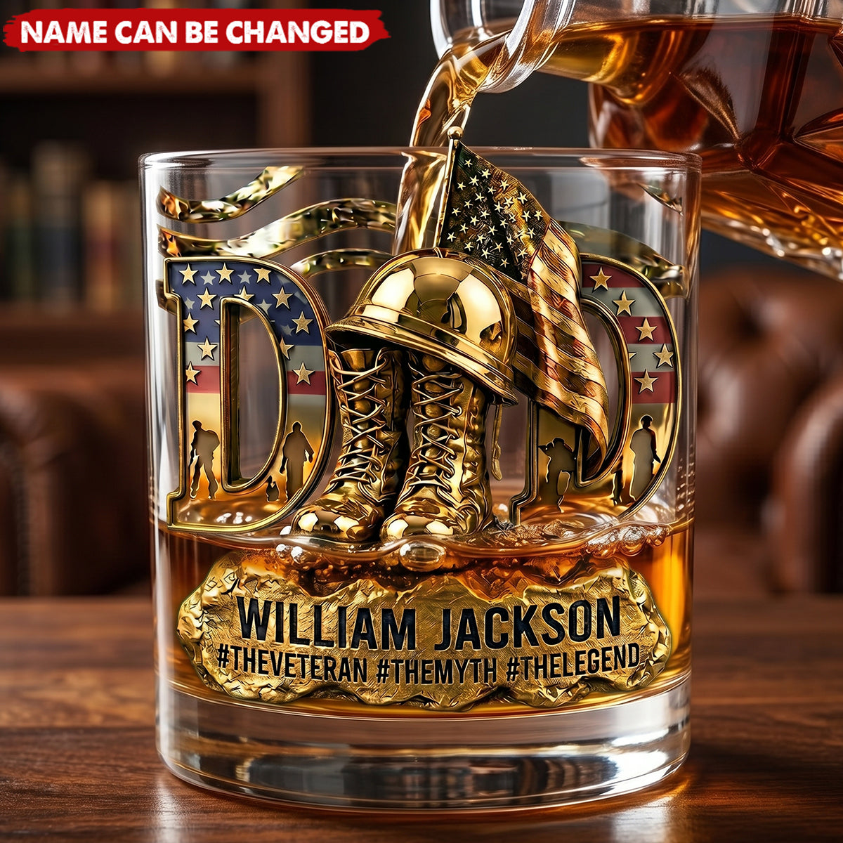 Proud Veteran Dad - Personalized Whiskey Glass,  Father's Day Gift For Dad, Grandpa