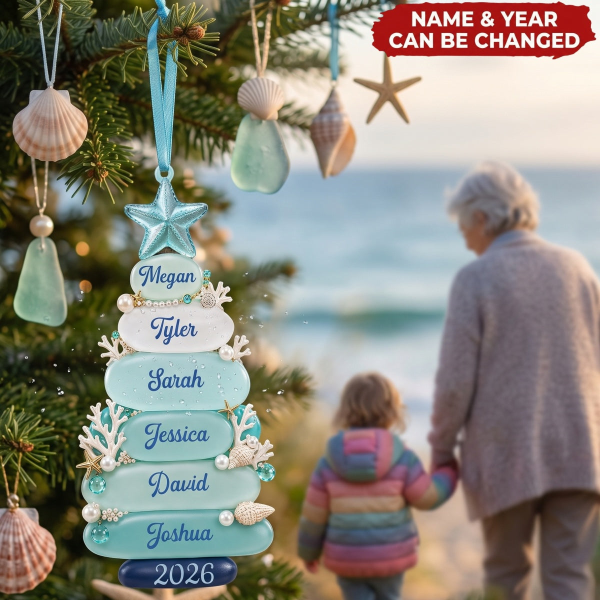 Sea Glass Look Tree – Personalized Acrylic Custom Shape Ornament, Gift For Coastal Family
