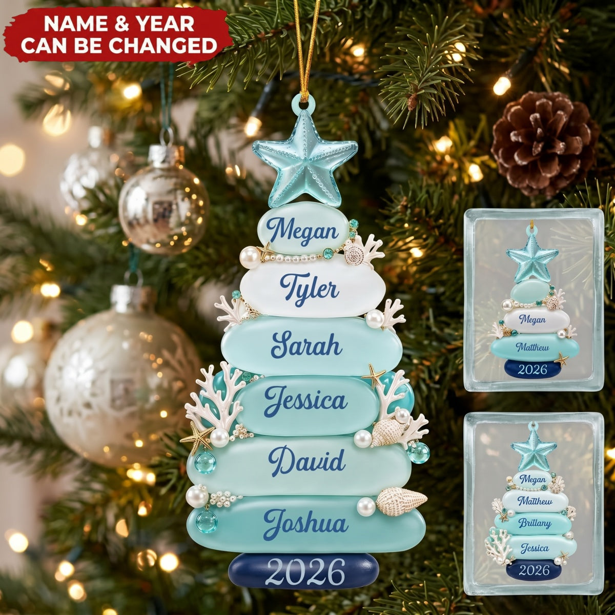 Sea Glass Look Tree – Personalized Acrylic Custom Shape Ornament, Gift For Coastal Family