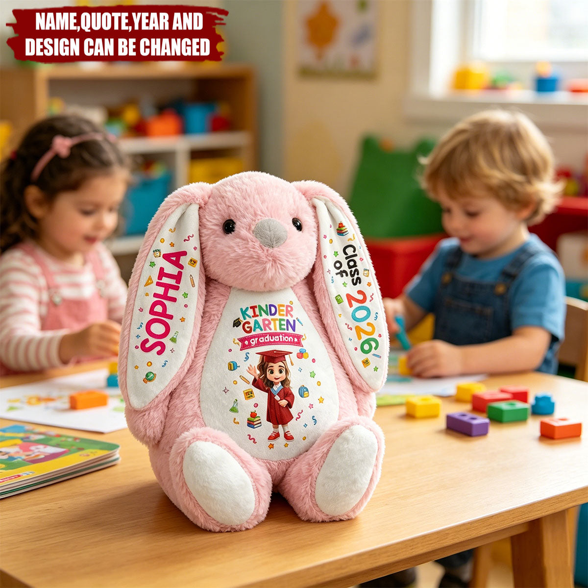 Cute Graduation Kid Kindergarten Preschool - Personalized Soft Toy Bunny