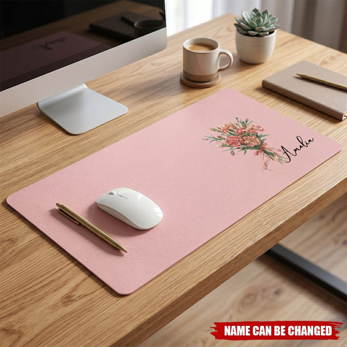 Custom Birth Flower & Name For Her, Coworkers, Friends, Teacher - Personalized Desk Mat