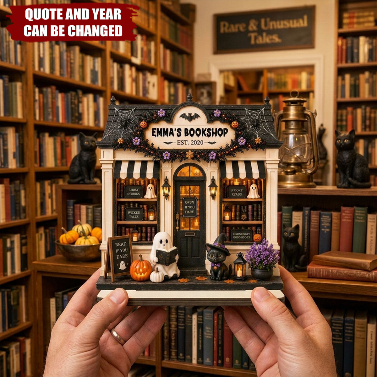 Personalized Halloween Bookshop Wooden Plaque - Spooky Custom Tabletop Sign