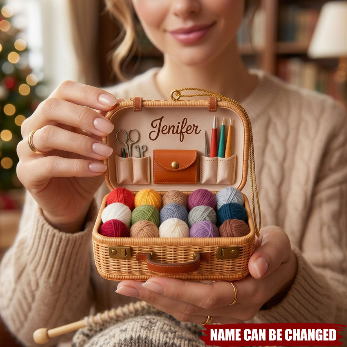 Knitting and Crochet 2D FLAT Ornament, Personalized Yarn Ball Ornament, Sewing Lover Gift