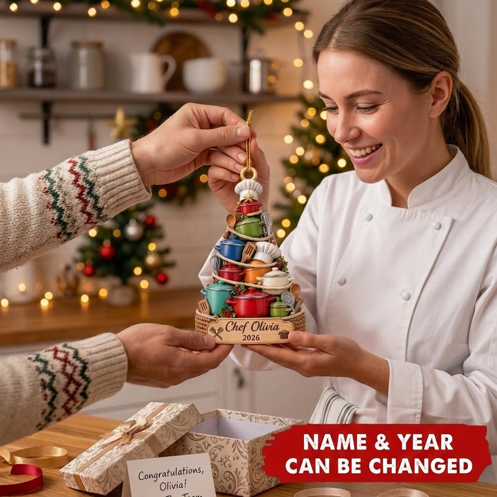Personalized Chef Christmas Ornament, Custom Name Acrylic Ornament, Kitchen Cooking Decor, Chef Keepsake Gift