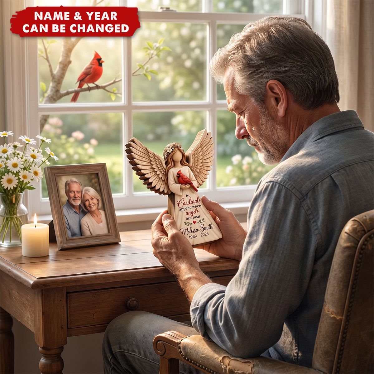 Personalized Cardinal Angel Wooden Block - Gift For Grief & Memorial Loved Ones