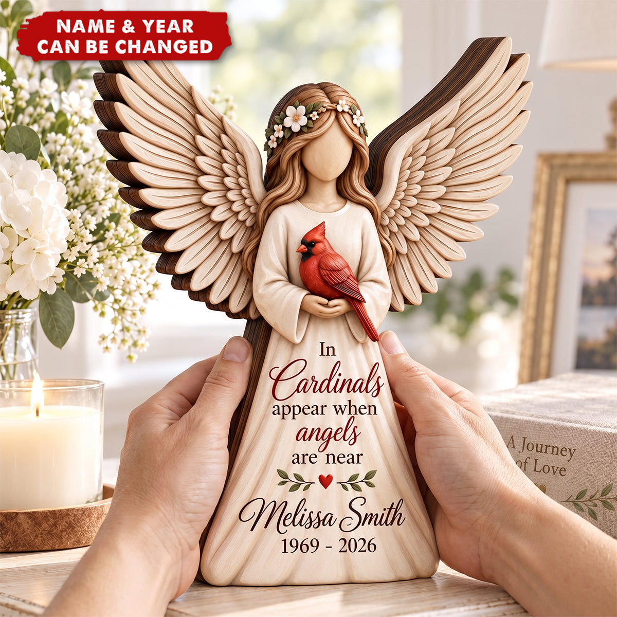 Personalized Cardinal Angel Wooden Block - Gift For Grief & Memorial Loved Ones