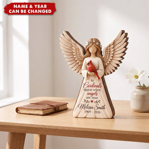 Personalized Cardinal Angel Wooden Block - Gift For Grief & Memorial Loved Ones