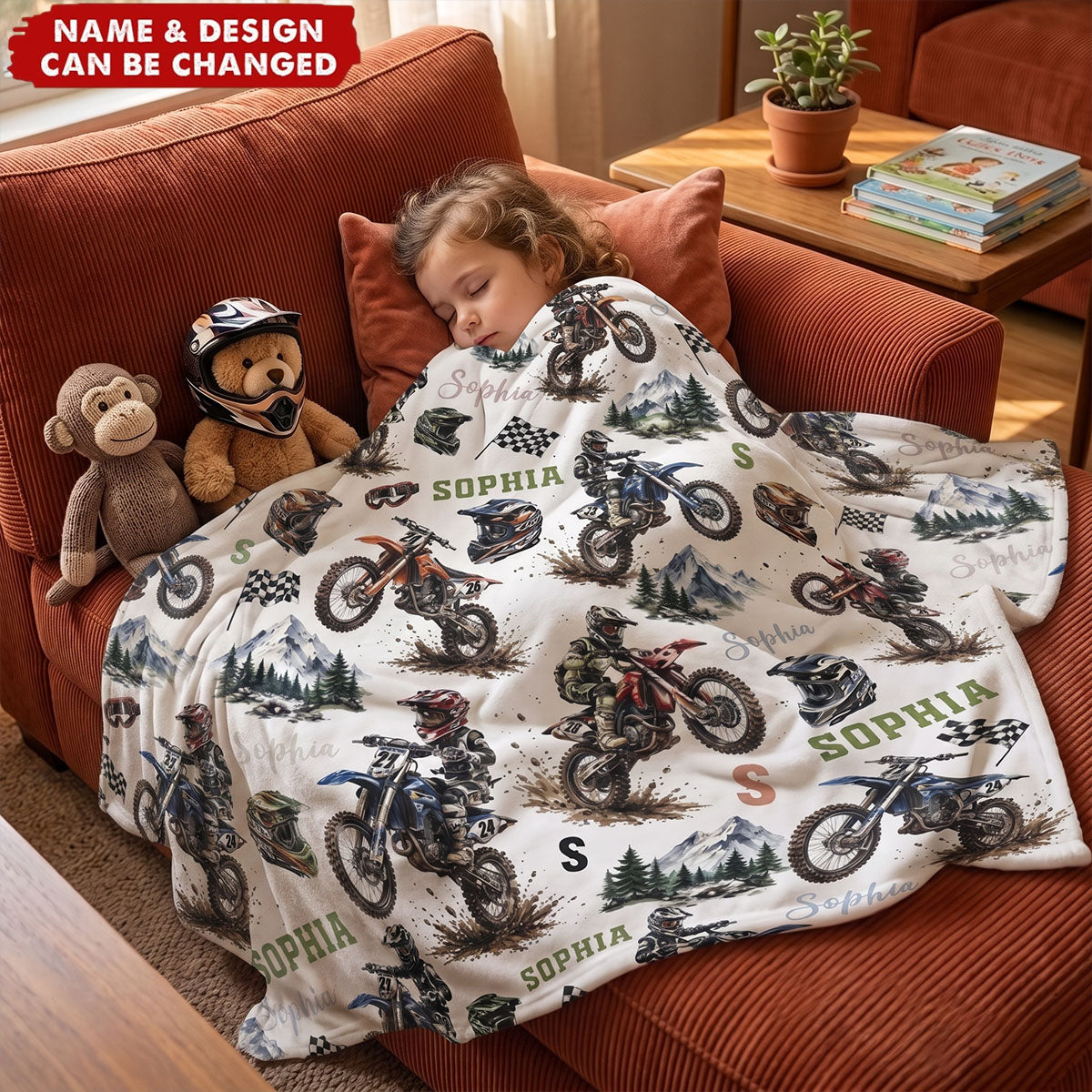 Personalized Dirt Bike Blanket for Boys - Custom Motocross Name Throw Keepsake Gift