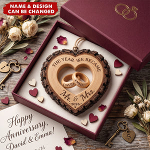 Custom First Christmas Wooden Ornament - Personalized Anniversary Christmas Wedding Gifts For Husband And Wife, Him And Her