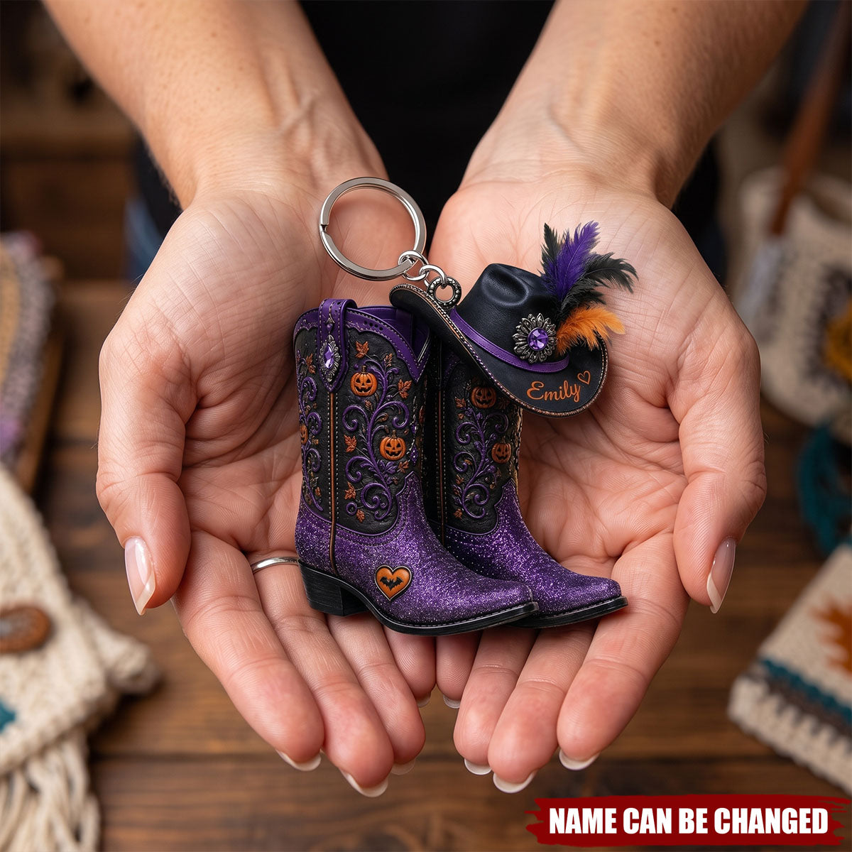 Personalized Halloween Cowboy Boots Acrylic Keychain