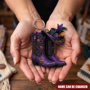 Personalized Halloween Cowboy Boots Acrylic Keychain