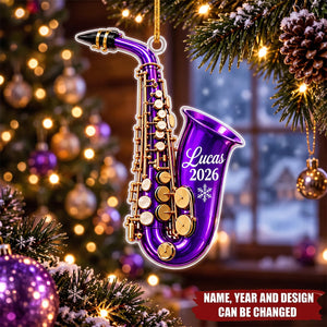 Personalized Saxophone Ornament, Custom Musician Christmas Ornament
