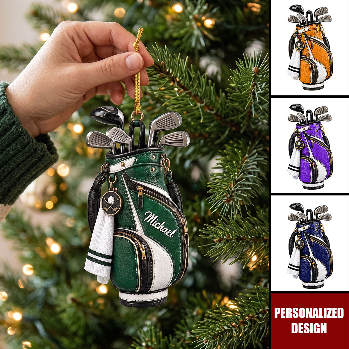 Personalized Golf Bag Christmas Ornament, Custom Golfing Holiday Decor