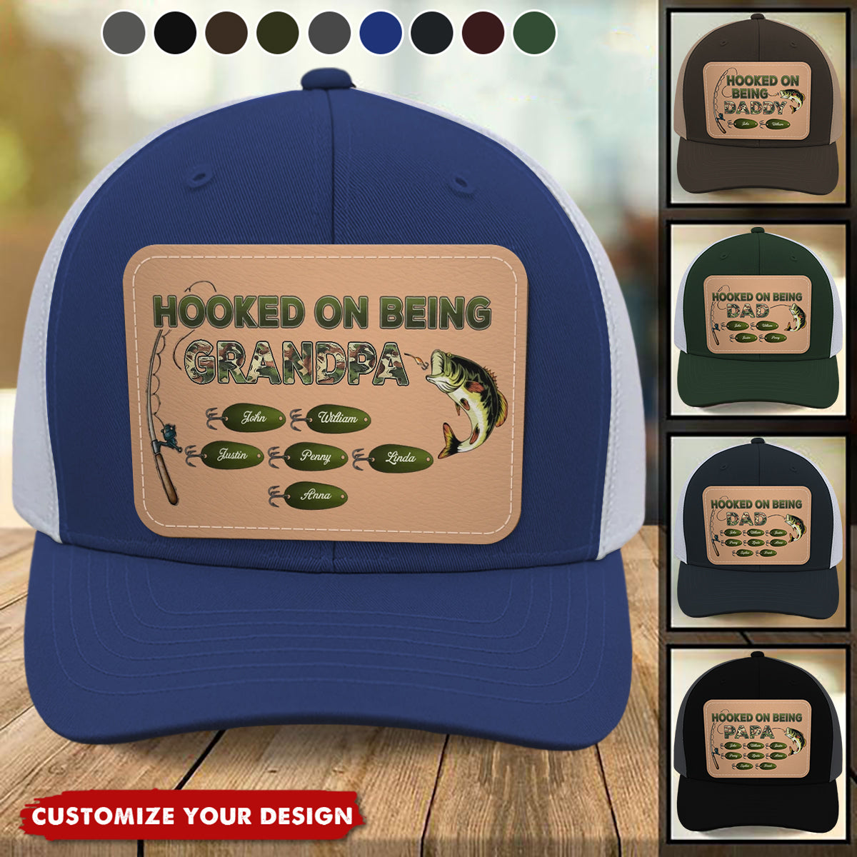 Hooked On Being Grandpa Papa Fishing Camouflage Personalized Cap