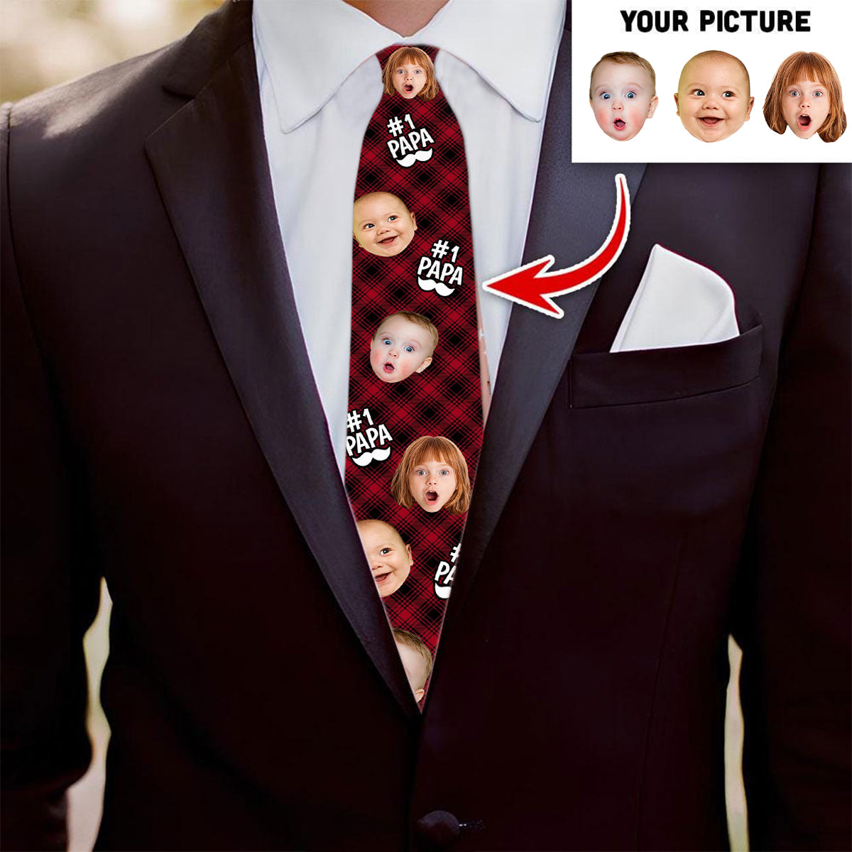 Custom Photo Best One In The World - Family Personalized Tie