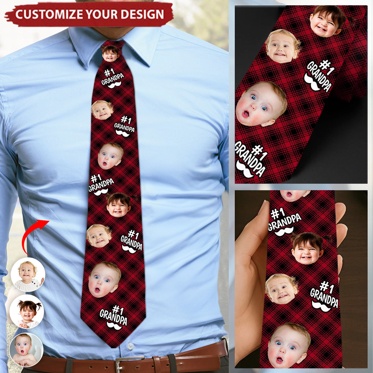 Custom Photo Best One In The World - Family Personalized Tie