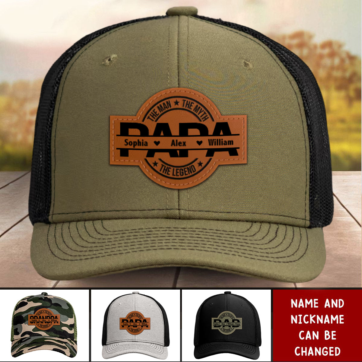 Dad, The Man, The Myth, The Legend - Personalized Leather Patch Hat