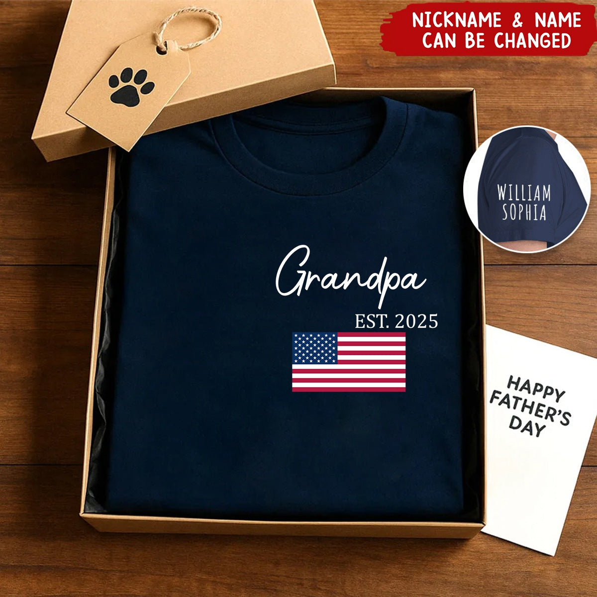 Custom Papa Est Flag Father's Day Personalized T-Shirt