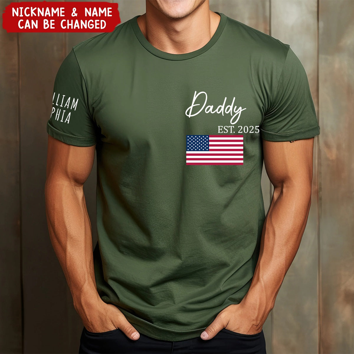 Custom Papa Est Flag Father's Day Personalized T-Shirt